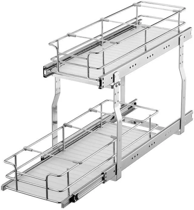 Alt view image 4 of 7 - 2-Tier 8.5"Wx21"Dx15"H Wire Pull Out Cabinet Under Sink Organizer Drawer Basket, 10"Wx22"Dx18"H Install Size for Cabinet