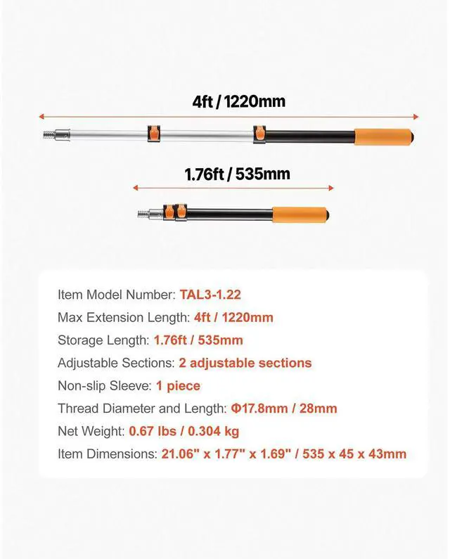 Alt view image 5 of 7 - Telescopic Extension Pole 1.76-4 FT Multi-Purpose for Painting Cleaning