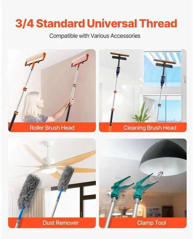 Alt view image 4 of 7 - Telescopic Extension Pole 1.76-4 FT Multi-Purpose for Painting Cleaning