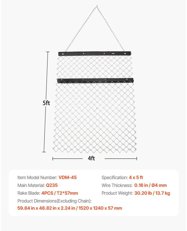 Alt view image 7 of 7 - Drag Harrow 4 x 5 ft Chain Harrow Lawn Rake ATV UTV Tractor Attachments