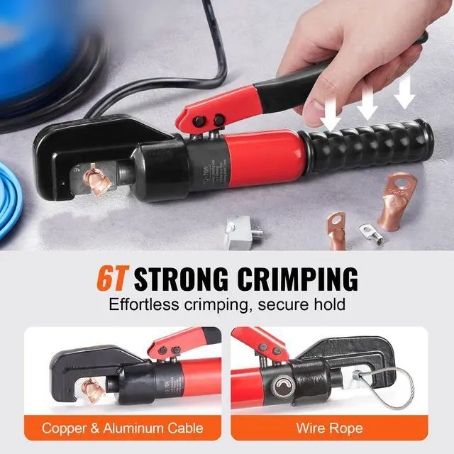 Alt view image 5 of 7 - Hydraulic Crimping Tool with 9 Sets of Dies AWG12-2/0 Copper And Aluminum Terminal Battery Lug Crimper, with a Cutting Pliers, Gloves, 10pcs Copper Ring Connectors, 8pcs Heat Shrink Sleeves