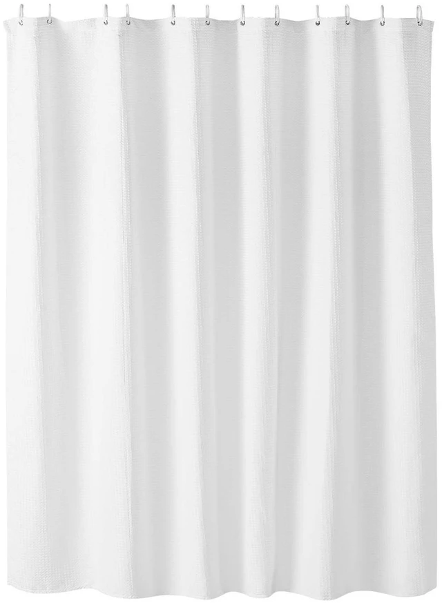 Main image of White Fabric Shower Curtain, 240 GSM Weighted Waffle Shower Curtains, Polyester Curtain with Rust-Resistant Hooks, Machine Washable & Water Repellent, for Bathroom Showers, Bath Tubs, 72x72 in