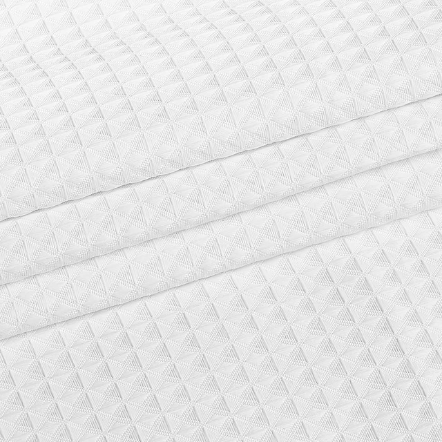 Alt view image 2 of 7 - White Fabric Shower Curtain, 240 GSM Weighted Waffle Shower Curtains, Polyester Curtain with Rust-Resistant Hooks, Machine Washable & Water Repellent, for Bathroom Showers, Bath Tubs, 72x72 in