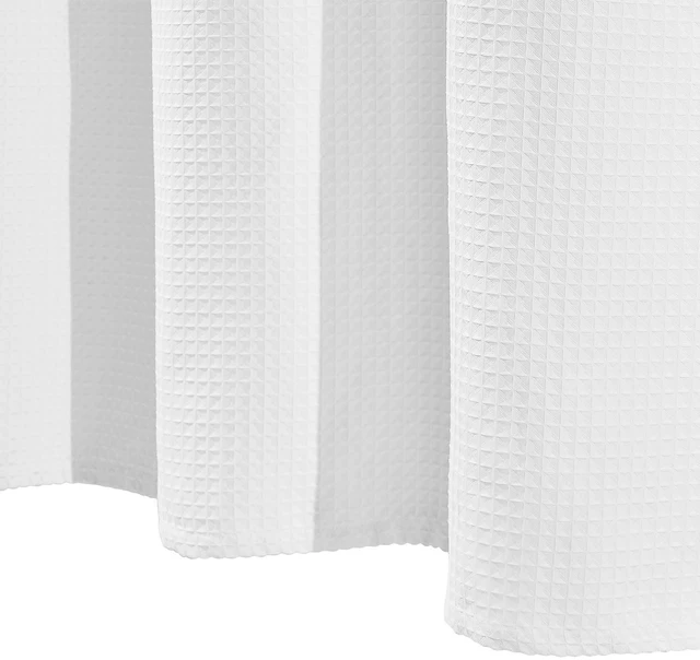 Alt view image 6 of 7 - White Fabric Shower Curtain, 240 GSM Weighted Waffle Shower Curtains, Polyester Curtain with Rust-Resistant Hooks, Machine Washable & Water Repellent, for Bathroom Showers, Bath Tubs, 72x72 in