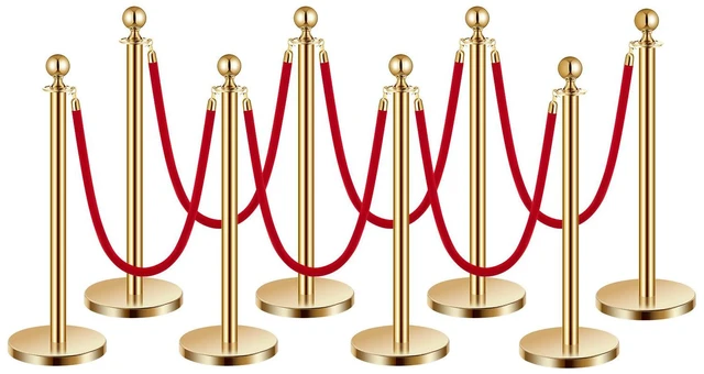 Main image of Stanchions and Velvet Ropes 8Pcs, Hollow Base with Stainless Steel Post, 6 Red Velvet Ropes and Posts, Crowd Control Barriers Gold Stanchions, Red Carpet Runner Poles for Party Supplies