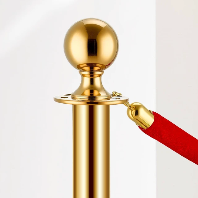 Alt view image 2 of 7 - Stanchions and Velvet Ropes 8Pcs, Hollow Base with Stainless Steel Post, 6 Red Velvet Ropes and Posts, Crowd Control Barriers Gold Stanchions, Red Carpet Runner Poles for Party Supplies