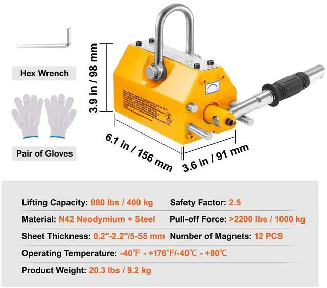 Alt view image 6 of 7 - Magnetic Lifter, 880 lbs/400 kg Pulling Capacity, 2.5 Safety Factor, Neodymium & Steel, Lifting Magnet with Release, Permanent Lift Magnets, Heavy Duty Magnet for Hoist, Shop Crane, Block, Board