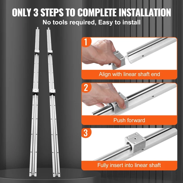 Alt view image 6 of 7 - Linear Guide Rail Set, SBR20 2200mm, 2 PCS 86.6 in/2200 mm SBR20 Guide Rails and 4 PCS SBR20UU Slide Blocks, Linear Rails and Bearings Kit for Automated Machines DIY Project CNC Router Machines
