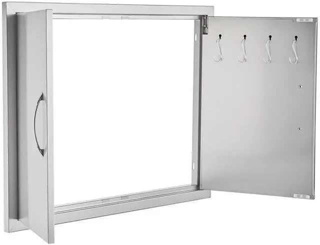 Alt view image 7 of 7 - BBQ Access Door, 31W x 24H Inch Double Outdoor Kitchen Door, Stainless Steel Flush Mount Door, Double Wall Vertical Door with Handles and Hooks, for BBQ Island, Grilling Station, Outside Cabinet