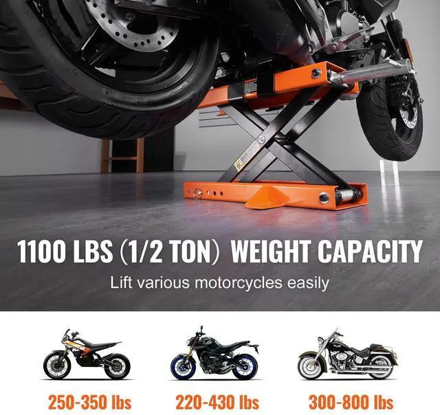 Alt view image 7 of 7 - Motorcycle Lift, 500 kg Motorcycle Center Scissor Lift Jack with Saddle & Safety Pin, Steel Motorcycle Jack Hoist Stand for Street Bikes, Cruiser Bikes, Touring Motorcycles