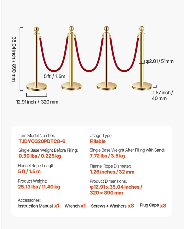Alt view image 7 of 7 - Stanchions and Velvet Ropes 8Pcs, Hollow Base with Stainless Steel Post, 6 Red Velvet Ropes and Posts, Crowd Control Barriers Gold Stanchions, Red Carpet Runner Poles for Party Supplies