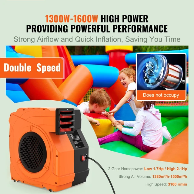 Alt view image 6 of 7 - Inflatable Blower, 1500W, 2 & 2.1 HP Bounce House Blower, Pump Commercial Air Blower for Inflatables, 3100 RPM Bouncy Castle Electric Fan Perfect for Bounce House, Tested to UL Standards