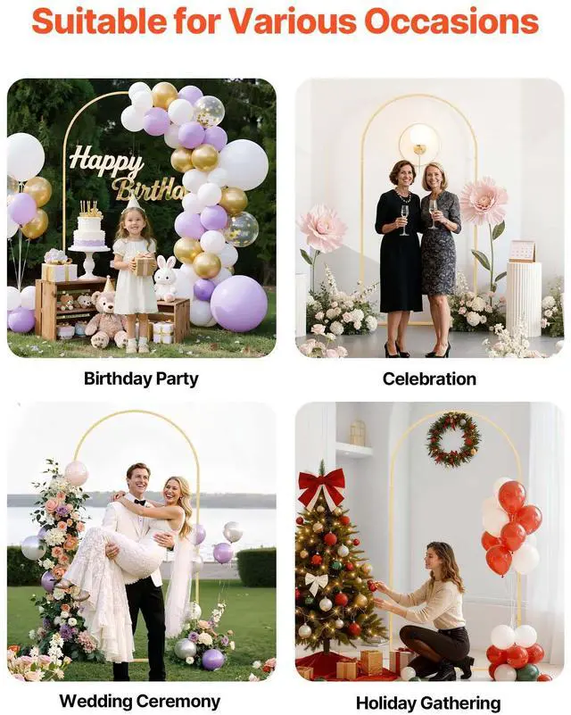 Alt view image 5 of 7 - Arch Backdrop Stand, 6.6 x 3.3 ft, Stable Structure, Easy Assembly, 1 Piece Gold Metal Arch Backdrop Stand for Wedding, Birthday Party, Graduation, Holiday Celebration, and Ceremony Decoration