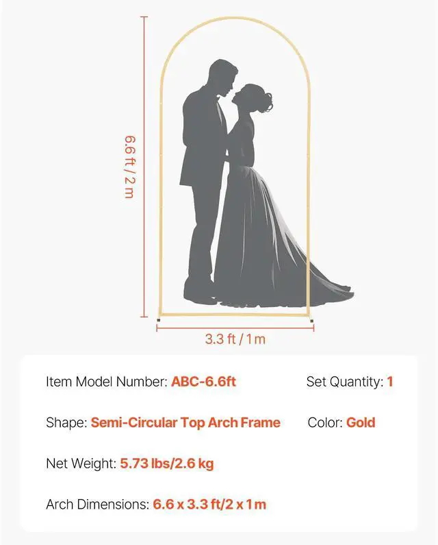 Alt view image 6 of 7 - Arch Backdrop Stand, 6.6 x 3.3 ft, Stable Structure, Easy Assembly, 1 Piece Gold Metal Arch Backdrop Stand for Wedding, Birthday Party, Graduation, Holiday Celebration, and Ceremony Decoration