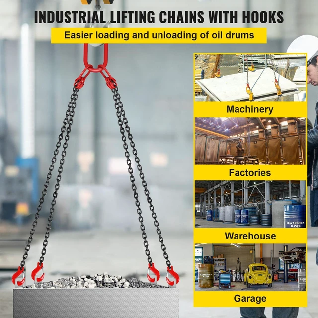 Alt view image 2 of 7 - 5Ft Chain Sling 5/16 Inch X 5 Ft Engine Lift Chain G80 Alloy Steel Engine Chain Hoist Lifts 3 Ton with 4 Leg Grab Hooks