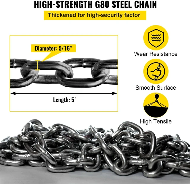 Alt view image 5 of 7 - 5Ft Chain Sling 5/16 Inch X 5 Ft Engine Lift Chain G80 Alloy Steel Engine Chain Hoist Lifts 3 Ton with 4 Leg Grab Hooks