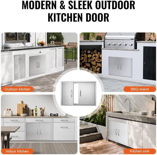 Alt view image 2 of 7 - BBQ Access Door, 30W x 21H Inch Double Outdoor Kitchen Door, Stainless Steel Flush Mount Door, Wall Vertical Door with Handles, for BBQ Island, Grilling Station, Outside Cabinet