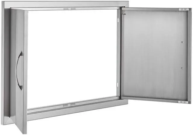 Alt view image 6 of 7 - BBQ Access Door, 30W x 21H Inch Double Outdoor Kitchen Door, Stainless Steel Flush Mount Door, Wall Vertical Door with Handles, for BBQ Island, Grilling Station, Outside Cabinet