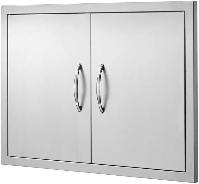 Alt view image 4 of 7 - BBQ Access Door, 30W x 21H Inch Double Outdoor Kitchen Door, Stainless Steel Flush Mount Door, Wall Vertical Door with Handles, for BBQ Island, Grilling Station, Outside Cabinet