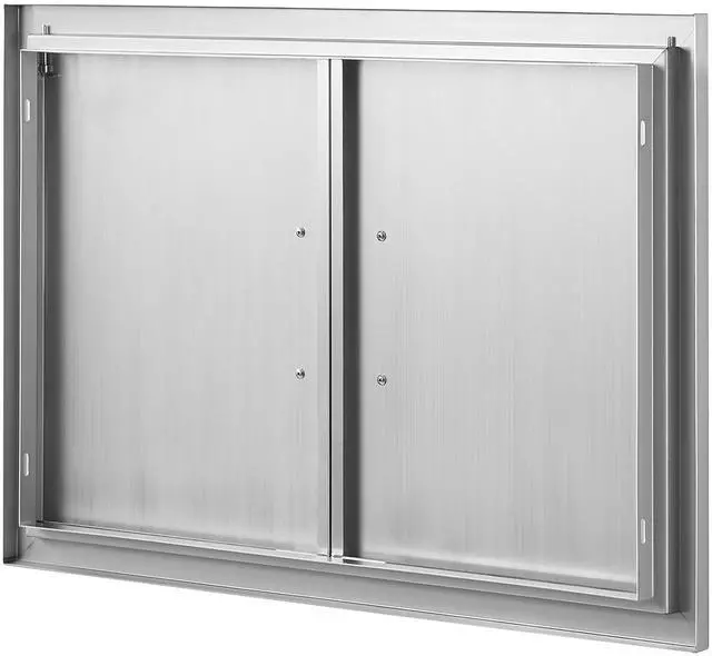 Alt view image 5 of 7 - BBQ Access Door, 30W x 21H Inch Double Outdoor Kitchen Door, Stainless Steel Flush Mount Door, Wall Vertical Door with Handles, for BBQ Island, Grilling Station, Outside Cabinet