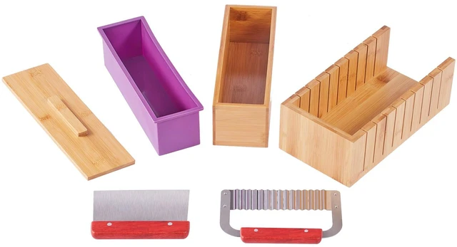 Alt view image 6 of 7 - Soap Making Kit, Bamboo Cutting Box and Inner Box with Silicone Mold, Stainless Steel Straight Cutter and Wavy Cutter, 100 Bags and 105 Stickers, Soap Making Supplies DIY Kits for Adults