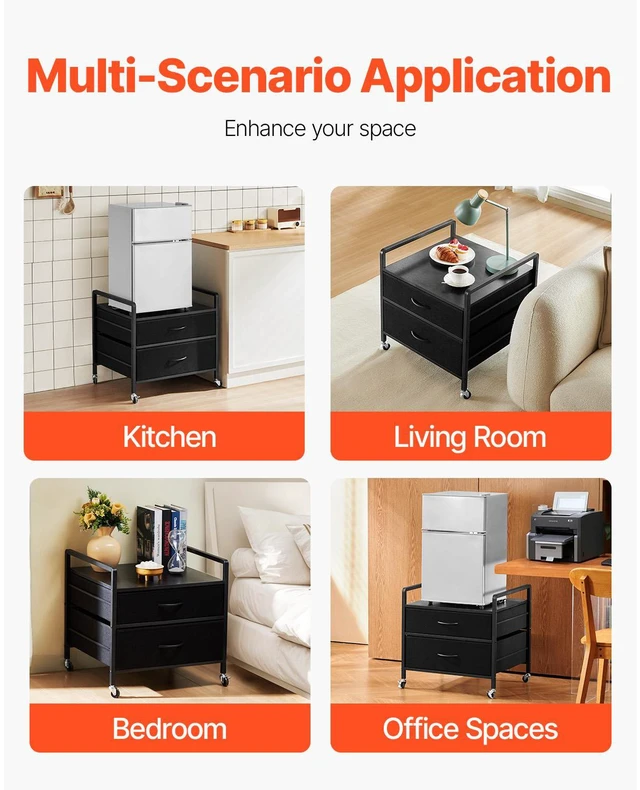 Alt view image 4 of 7 - Mini Fridge Stand with Storage 176 lbs Black Mini Fridge Table 2 Drawers