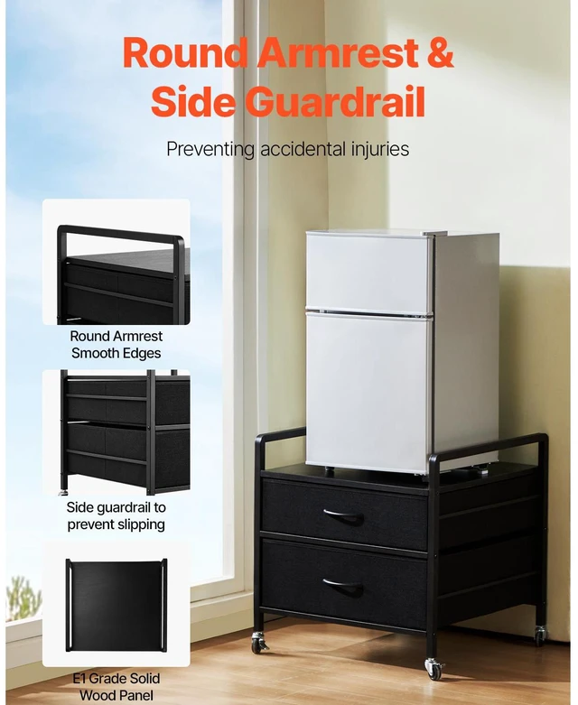 Alt view image 6 of 7 - Mini Fridge Stand with Storage 176 lbs Black Mini Fridge Table 2 Drawers
