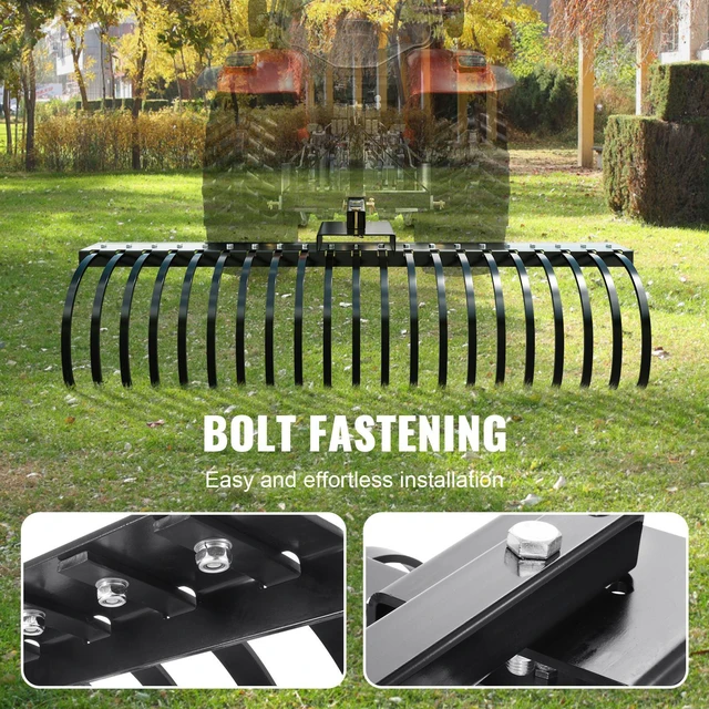 Alt view image 6 of 7 - Tow Behind Landscape Rake, 60" Tow Dethatcher with 21 Steel Coil Tines, Lawn Dethatcher Rake Attaches to 48" or 60" Toolbars and 3-point Suspension Systems, for Leaves, Pine Needles, and Grass