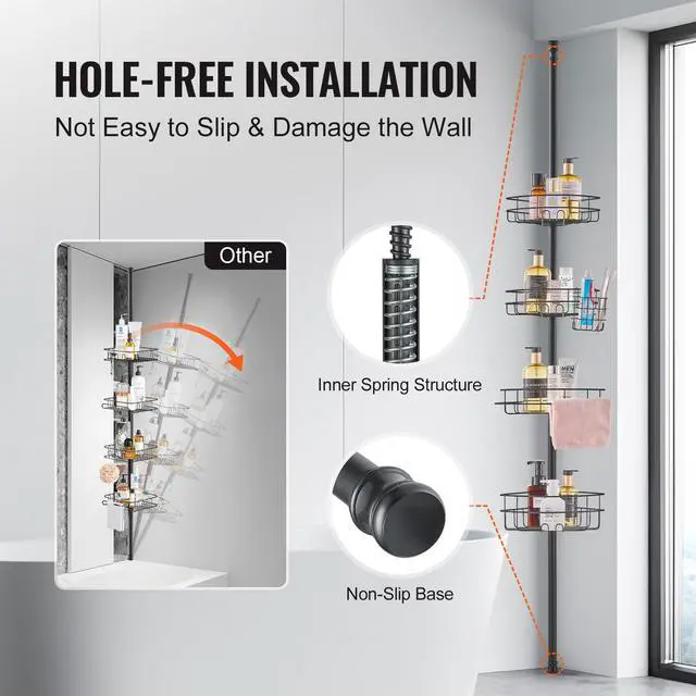 Alt view image 7 of 7 - 56" to 114" High Shower Corner Caddy Tension Pole Rust-Proof Tension Pole