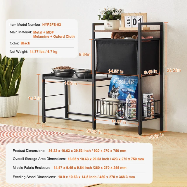 Alt view image 4 of 7 - Pet Feeding Station with Storage Dog Food & Toy Organizer Raised Dog Bowls