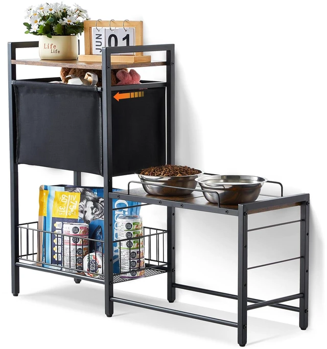 Alt view image 6 of 7 - Pet Feeding Station with Storage Dog Food & Toy Organizer Raised Dog Bowls