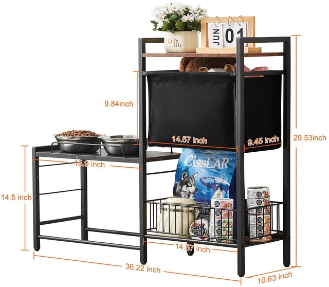 Alt view image 5 of 7 - Pet Feeding Station with Storage Dog Food & Toy Organizer Raised Dog Bowls