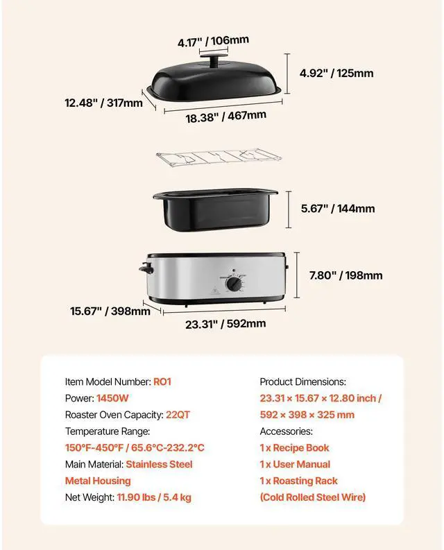 Alt view image 7 of 7 - Electric Roaster Oven 22QT Electric Roasting Pan with Self-Basting Lid