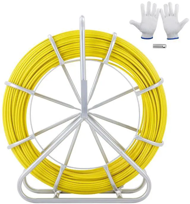 Main image of Fish Tape Fiberglass, 600 ft, 5/16 in, Duct Rodder Fishtape Wire Puller, Cable Running Rod with Steel Reel Stand, 3 Pulling Heads, Fishing Tools for Walls and Electrical Conduit, Non-Conductive