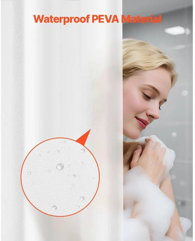 Alt view image 7 of 7 - Shower Curtain Liner, 8G Heavy-Duty PEVA Shower Liner, 2-Pack Waterproof Plastic Liners with 3 Magnets and 12 Rust-Resistant Metal Grommet, for Bathroom Showers & Bath Tubs, 72 x 72 in (White)