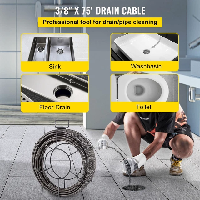 Alt view image 7 of 7 - Drain Cleaning Cable 75 Feet x 3/8 Inch Solid Core Cable Sewer Cable Drain Auger Cable Cleaner Snake Clog Pipe Drain Cleaning Cable Sewer Drain Auger Snake Pipe