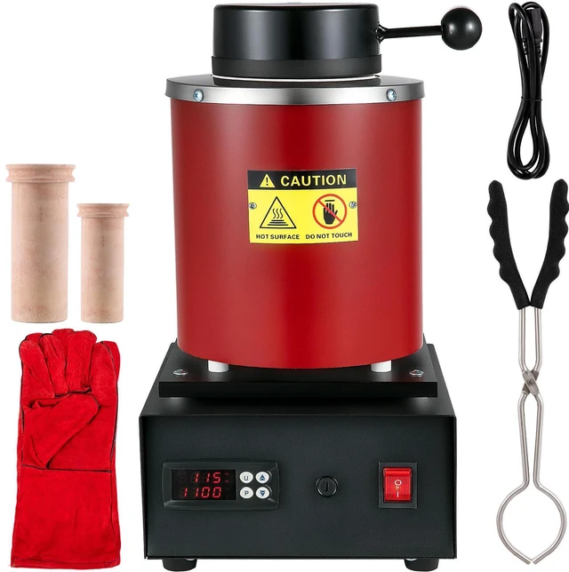 Main image of Gold Melting Furnace, 1350W, 2102 Max Temperature, 3 kg Digital Electric Melting Furnace, with 1 kg and 3 kg Ceramic Crucible and Ingot Die for Processing of Gold, Silver, Aluminum, Copper