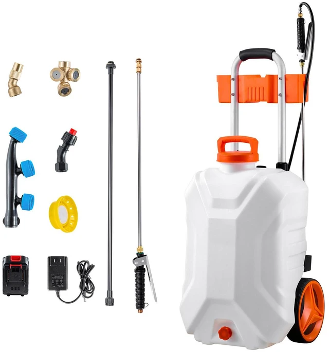 Main image of 10 Gal Battery Powered Sprayer with Cart Wheeled 0-80 PSI Electric Weed Sprayer