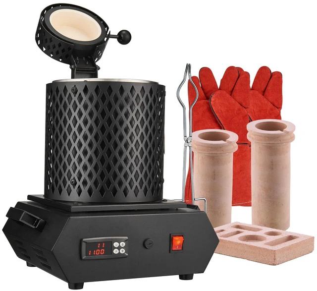 Main image of Gold Melting Furnace, 1350W, 2102 Max Temperature, Digital Electric Melting Furnace with 1 kg and 3 kg Ceramic Crucibles, Crucible Tongs, and Gloves, for Gold, Silver, Aluminum, Copper