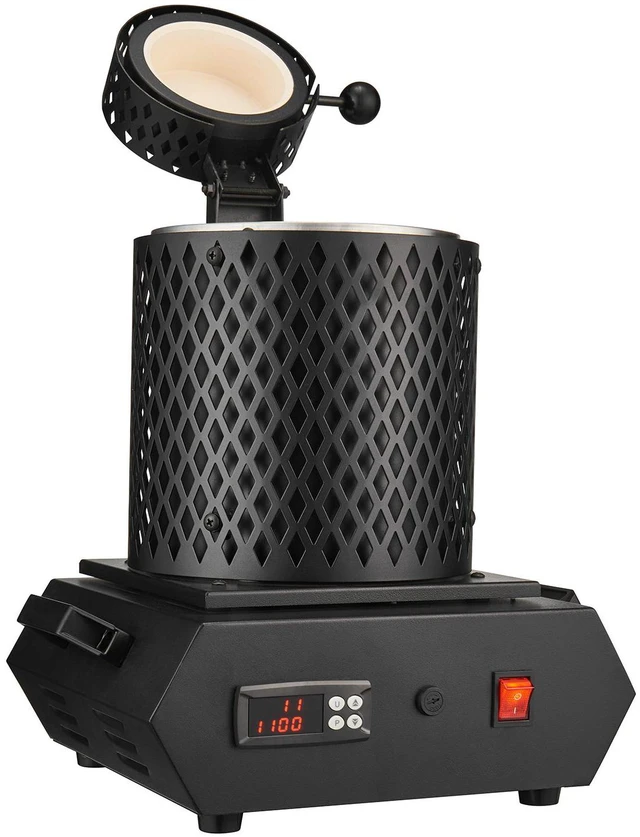 Alt view image 7 of 7 - Gold Melting Furnace, 1350W, 2102 Max Temperature, Digital Electric Melting Furnace with 1 kg and 3 kg Ceramic Crucibles, Crucible Tongs, and Gloves, for Gold, Silver, Aluminum, Copper