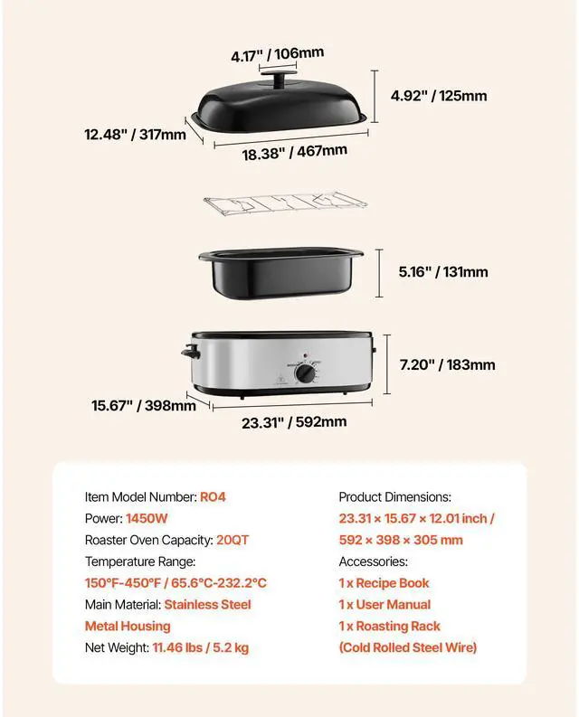 Alt view image 4 of 7 - Electric Roaster Oven 20QT Electric Roasting Pan with Self-Basting Lid
