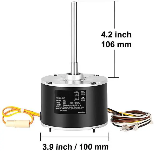 Alt view image 2 of 7 - Condenser Fan Motor K55HXJKL-2918, 51-23055-11, 1/5 HP 208-230V, 1075RPM, OEM Standard Upgraded Replacement Condenser Motor Reversible Rotating, Explosion-proof CBB65 5F/370V Capacitor