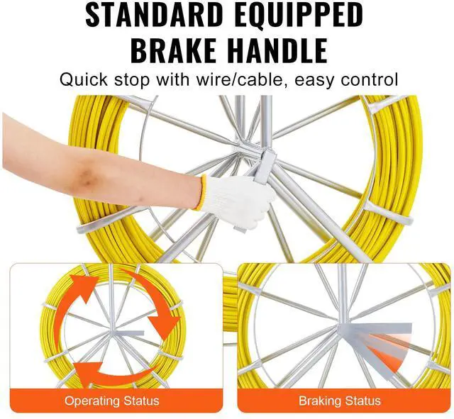 Alt view image 5 of 7 - Fish Tape Fiberglass, 425 ft, 1/4 inch, Duct Rodder Fishtape Wire Puller, Cable Running Rod with Steel Reel Stand, 3 Pulling Heads, Fishing Tools for Walls and Electrical Conduit, Non-Conductive