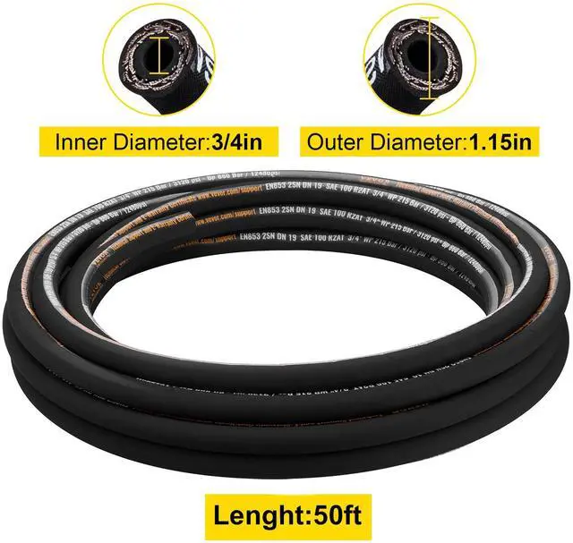 Alt view image 3 of 7 - Hydraulic Hose 3/4 inch x 50 ft, Coiled Hydraulic Hose 3120 PSI, Rubber Hydraulic Hose with 2 High-Tensile Steel Wire Braid, Bulk Hydraulic Hose -20 to 140, Hydraulic Oil Flexible Hose