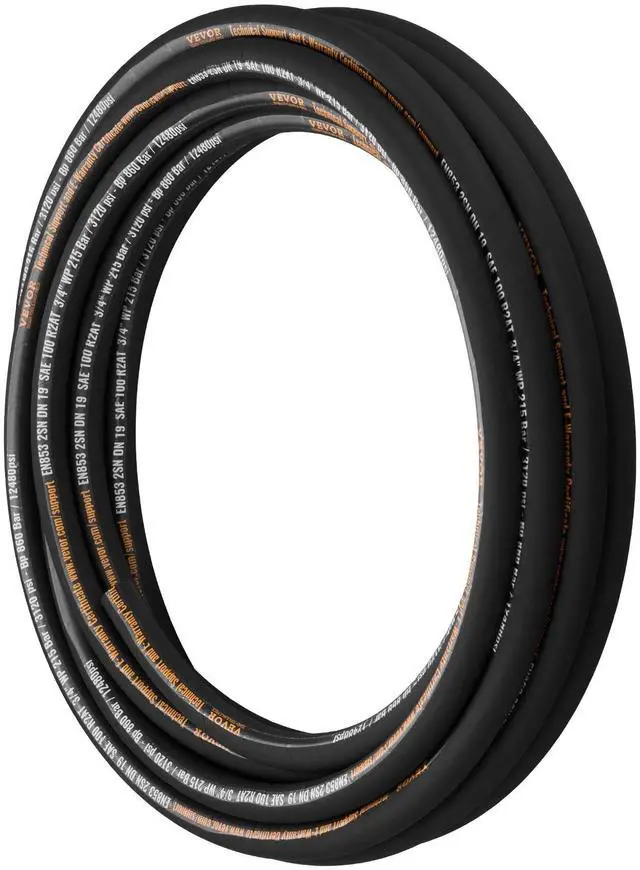 Alt view image 7 of 7 - Hydraulic Hose 3/4 inch x 50 ft, Coiled Hydraulic Hose 3120 PSI, Rubber Hydraulic Hose with 2 High-Tensile Steel Wire Braid, Bulk Hydraulic Hose -20 to 140, Hydraulic Oil Flexible Hose