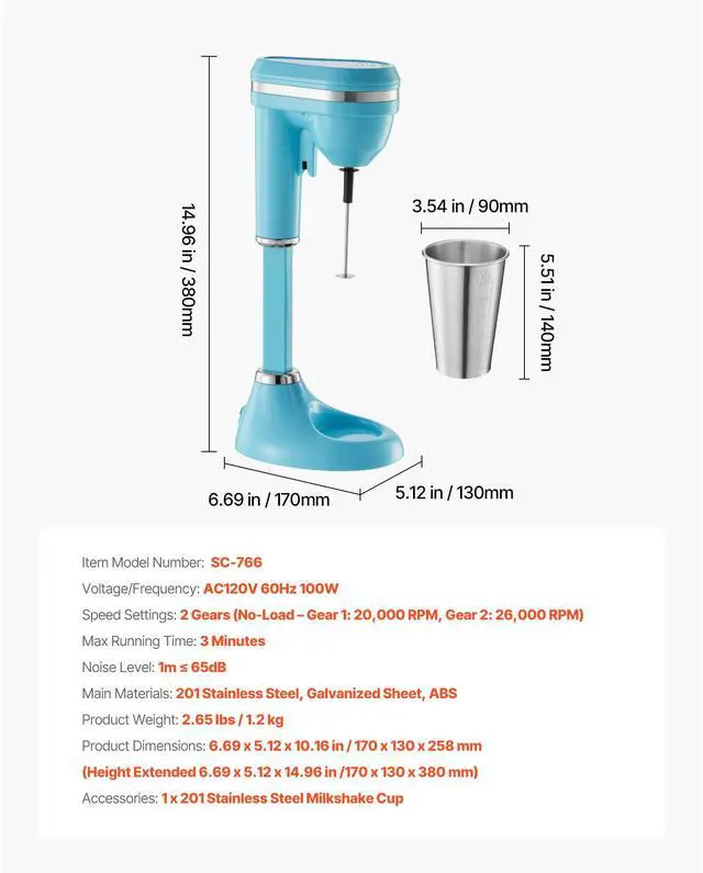 Alt view image 7 of 7 - Milkshake Maker, 100W Milk Shake Maker Mixer, Single Head Drink Mixer Blender Machine, Dual-Speed Adjustment Milkshake Blender with Stainless Steel Cup, for Home, Kitchen, Bar & Beverage Shop