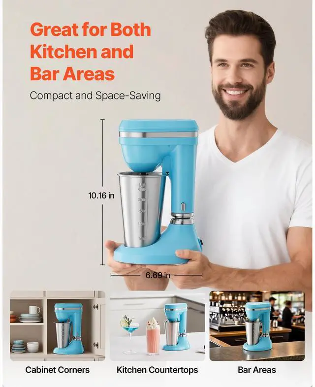 Alt view image 6 of 7 - Milkshake Maker, 100W Milk Shake Maker Mixer, Single Head Drink Mixer Blender Machine, Dual-Speed Adjustment Milkshake Blender with Stainless Steel Cup, for Home, Kitchen, Bar & Beverage Shop
