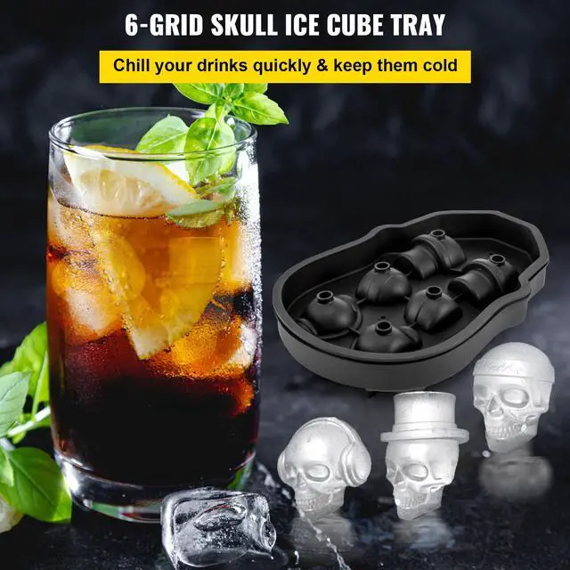 Alt view image 3 of 7 - Skull Ice Cube Tray, 6-Grid Skull Ice Ball Maker, Flexible Black Silicone Ice Tray with Lid & Funnel, Skull Ice Cubes in 3 Distinct Patterns for Beverages & Chocolates on Parties & Holidays