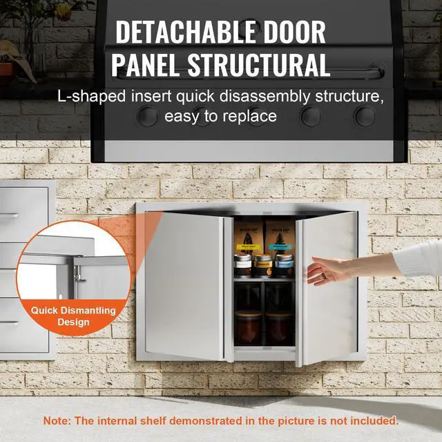 Alt view image 2 of 7 - BBQ Access Door, 30W x 21H Inch Double Outdoor Kitchen Door, Stainless Steel Flush Mount Door, Wall Vertical Door with Recessed Handles , for BBQ Island, Grilling Station, Outside Cabinet