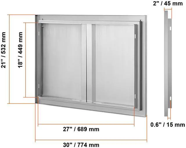 Alt view image 4 of 7 - BBQ Access Door, 30W x 21H Inch Double Outdoor Kitchen Door, Stainless Steel Flush Mount Door, Wall Vertical Door with Recessed Handles , for BBQ Island, Grilling Station, Outside Cabinet